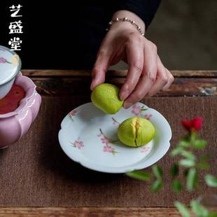 干泡盘茶托意 创纯花手绘桃壶承家用陶瓷茶台纯手绘桃盖瓣碗托中式