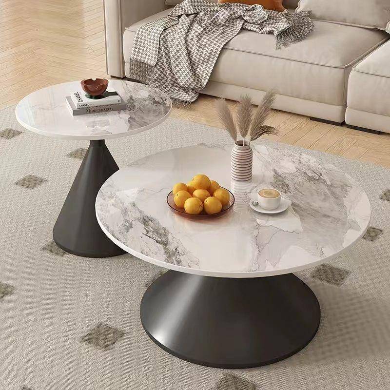 奶油网红圆形岩板茶客厅家用小代户型轻PKI奢几茶几现设计师民宿