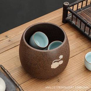 粗陶茶渣缸建茶水家用古废464361陶瓷茶复洗水茶缸水盂具配件茶缸