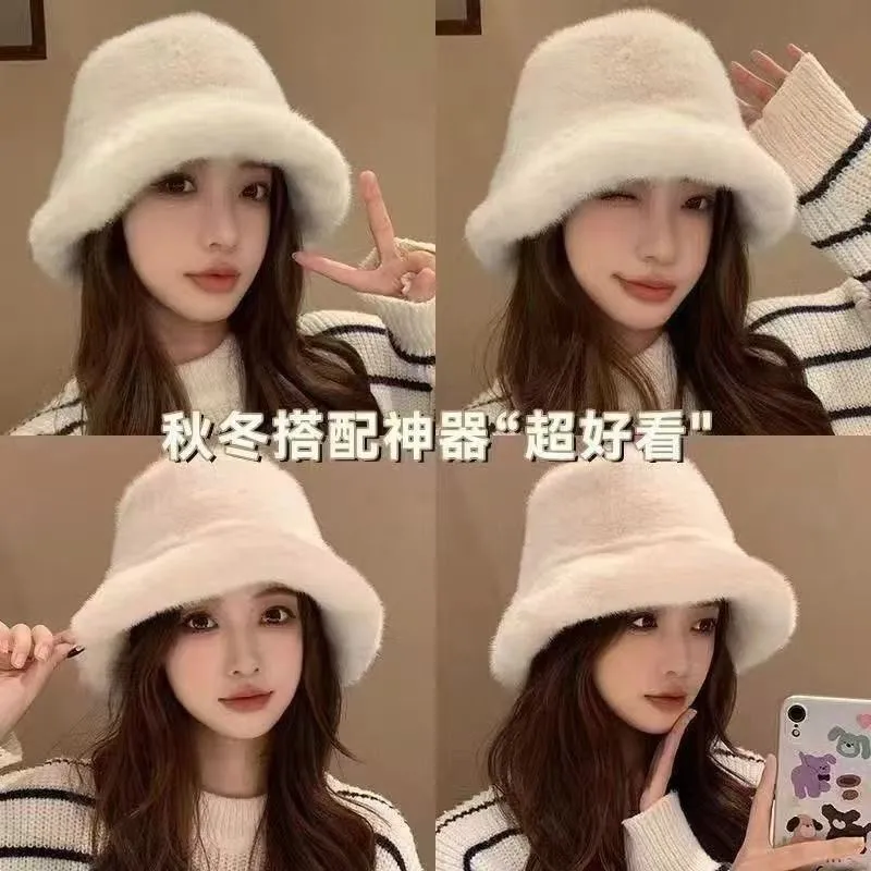 毛绒绒帽子女秋冬季可爱保暖加绒