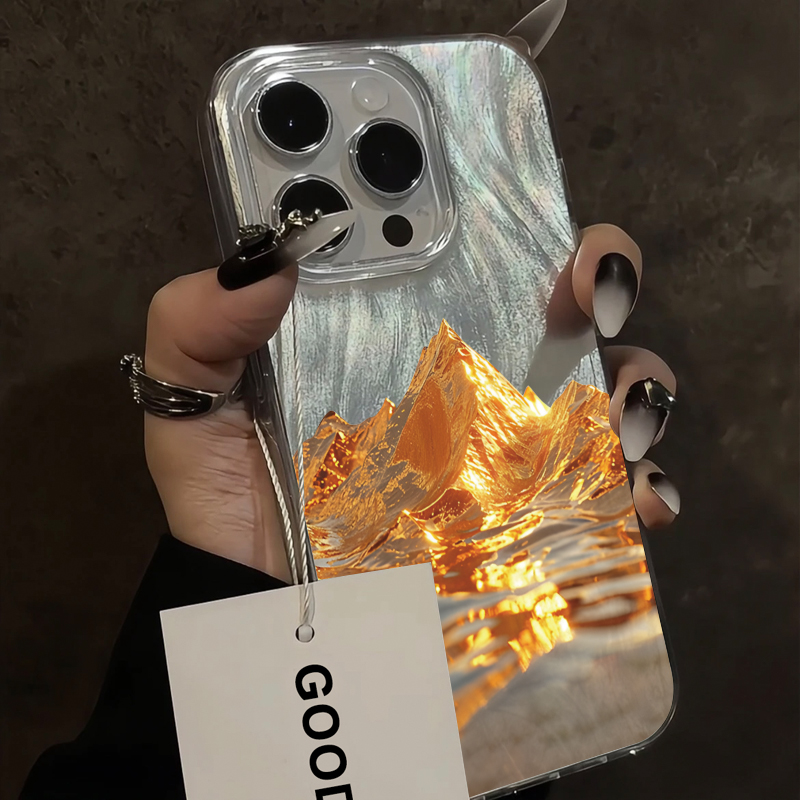 胜壳招财金色山脉手机壳羽纱纹潮