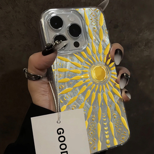 ins新款 超火17pro太阳神图腾16适用15苹果14Promax手机壳12羽纱纹iPhone13小众11华为pura80小米少女潮高级感