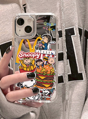 ins超火可爱卡通iPhone17pro史努比查理16适用15苹果14Promax手机壳12镜面13补妆镜子11个性网红8plus少女潮x