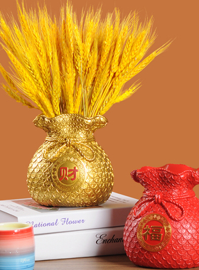 黄金麦穗大麦干花摆件家居客厅电视柜摆设装饰品开业大卖金色花瓶