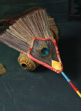 藏传用品文巴扇吉祥草孔雀羽毛扇 一眼三眼五眼孔雀扇贲巴壶