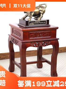 品质仿古典榆木茶几中式方形实木质花架边几花盆架盆景飘窗桌矮桌