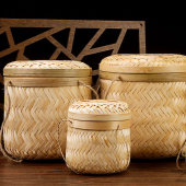 竹编篮子礼盒茶叶罐竹筒手工编织包装 月饼盒子带盖收纳筐手提竹篓