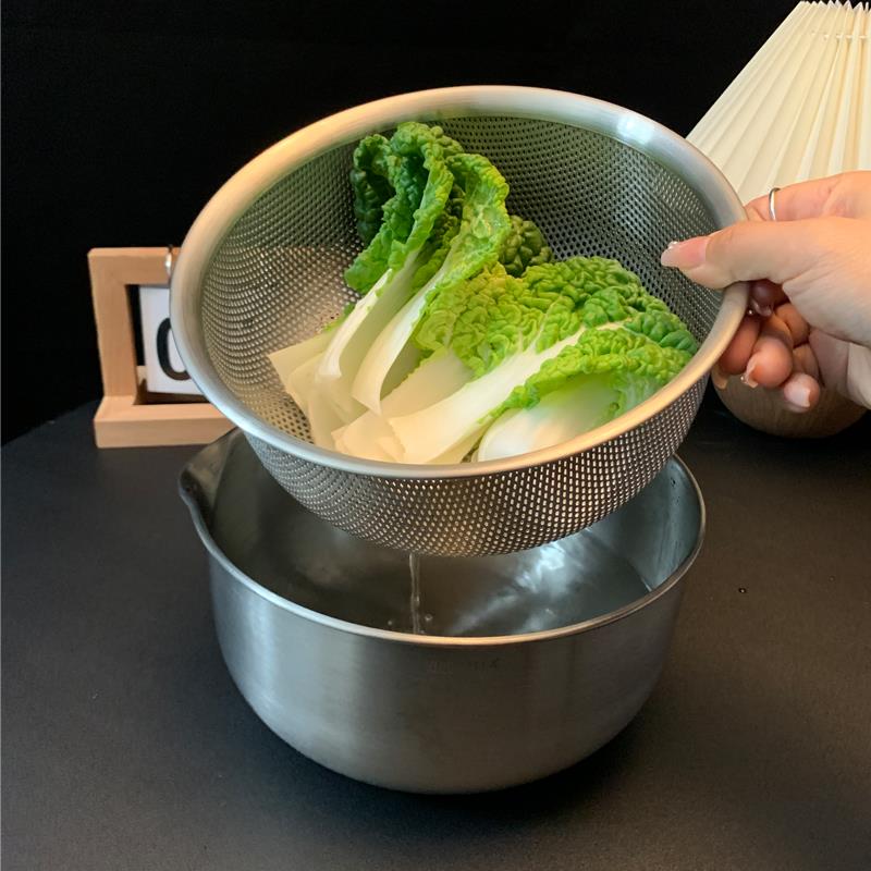 【自留款】304不锈钢沥水篮洗菜盆双层厨房漏盆水果盆滤水淘米篮