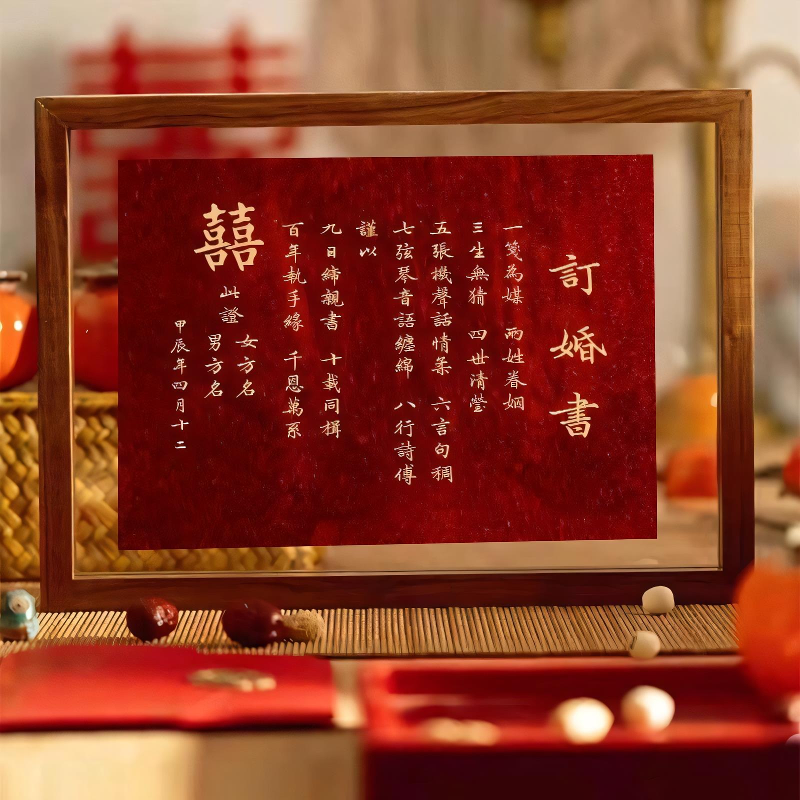 订婚书中国风婚书相框画框定制高级感摆台订婚布置送日子书卷轴宴