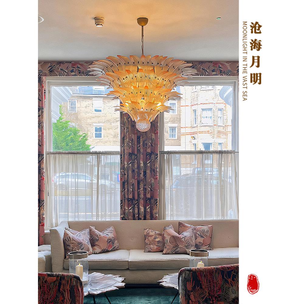 法式挑空客厅楼梯间璀璨羽翼穆拉诺轻奢Murano手工水晶玻璃餐吊灯