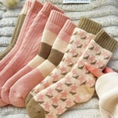 中筒袜潮款 女袜2025新款 冬纯棉厚袜子女秋冬款 拼色毛圈花纹长袜冬