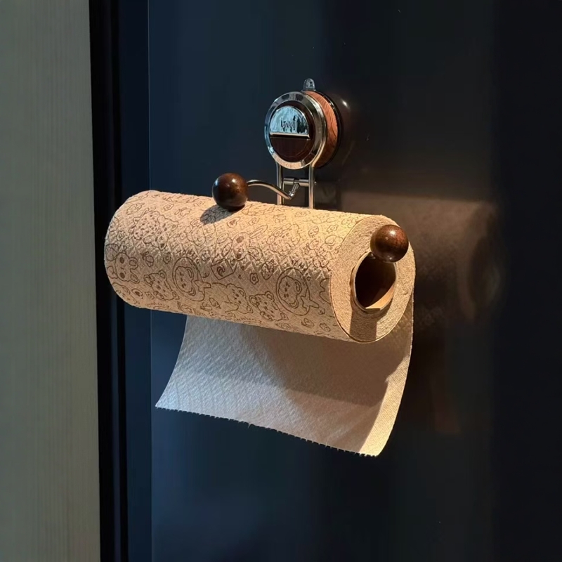 吸盘厨房纸巾架免打孔强力卷纸收纳架家用多功能抹布保鲜膜挂架子