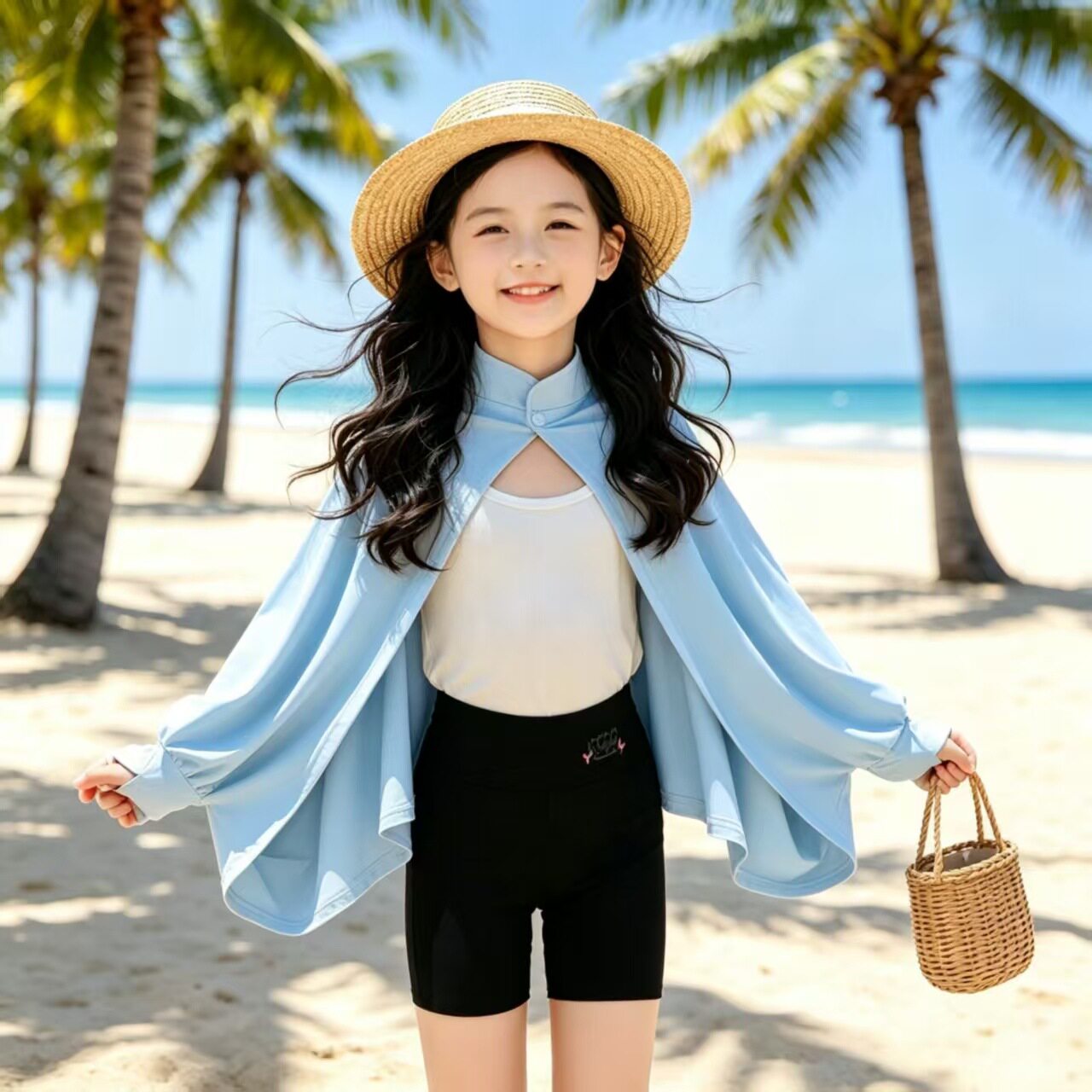 女童防晒披肩夏季薄款透气2026新款儿童夏装防紫外线短款斗篷爆款