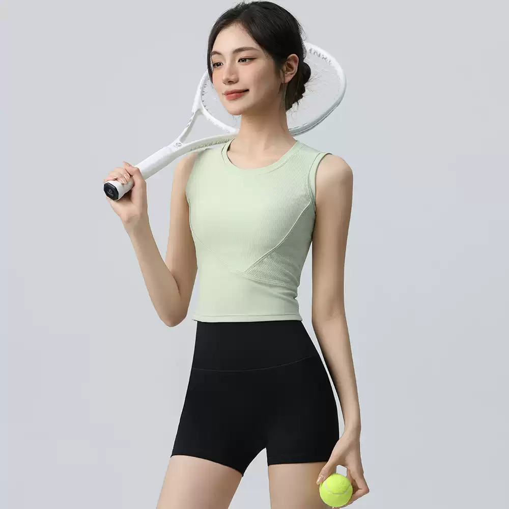 运动背心女防震跑步训练带胸垫健身衣无袖骑行普拉提瑜伽美背外穿