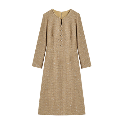 【南油虹姐】秋冬新款气质优雅小香风圆领时尚显瘦连衣裙3147