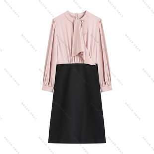 【南油虹姐】2025新款法式长袖气质名媛拼接显瘦连衣裙3052