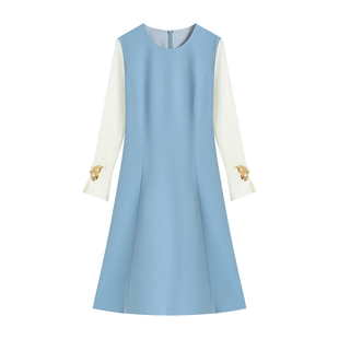 【深圳虹姐】新款设计师撞色拼接高级感轻奢收腰A字连衣裙S3204