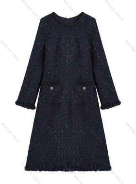 【南油虹姐】秋冬新款羊毛小香风时尚洋气加厚显瘦连衣裙3129