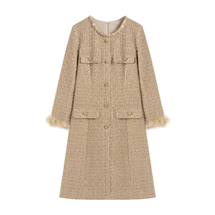 【南油虹姐】小香风显瘦气质长袖时尚中长款名媛秋冬连衣裙