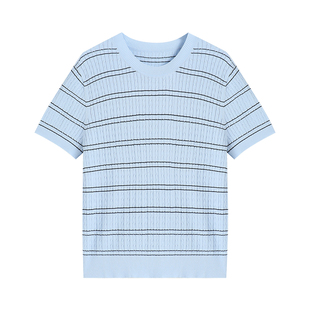 南油虹姐 针织打底衫 新款 透气条纹圆领短袖 DX622 夏季