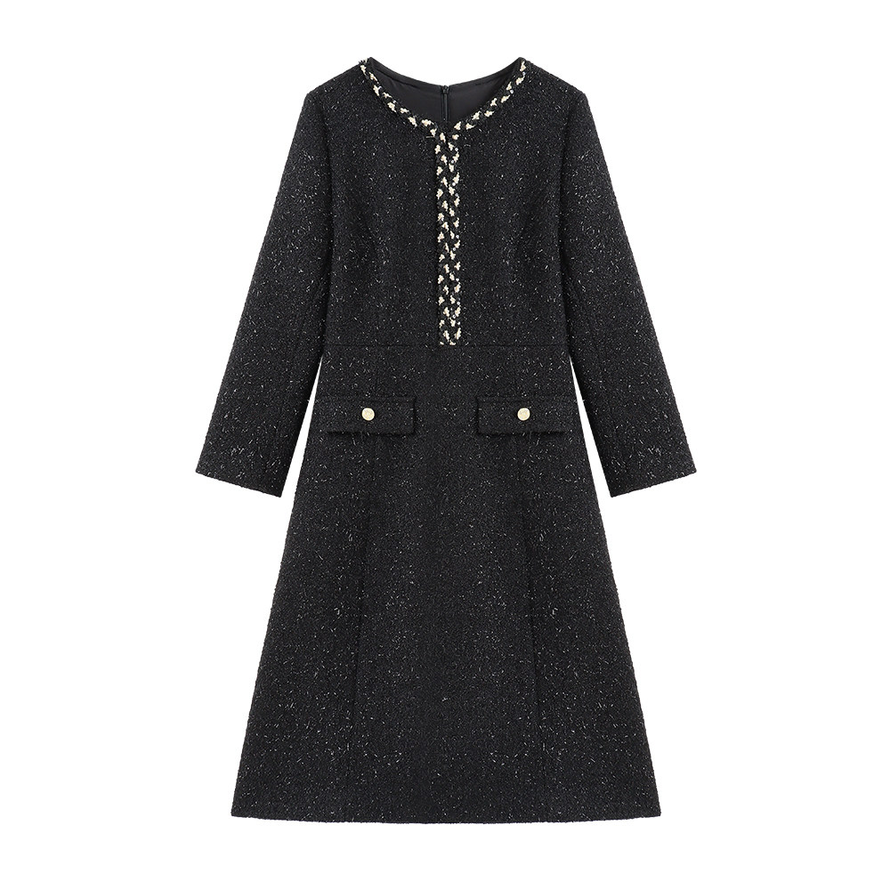 【南油虹姐】秋冬新款法式流光撒银黑色圆领修身显瘦连衣裙3093,女装/女士精品,连衣裙,淘宝优惠券,粉丝福利购,淘宝优惠卷