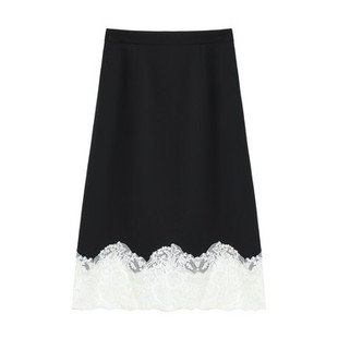 黑色优雅半身裙精致白色蕾丝拼接勾勒柔美裙摆线条 南油虹姐
