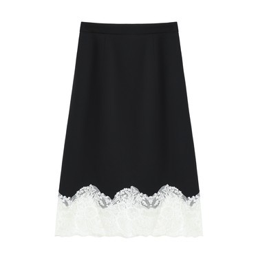 【南油虹姐】黑色优雅半身裙精致白色蕾丝拼接勾勒柔美裙摆线条