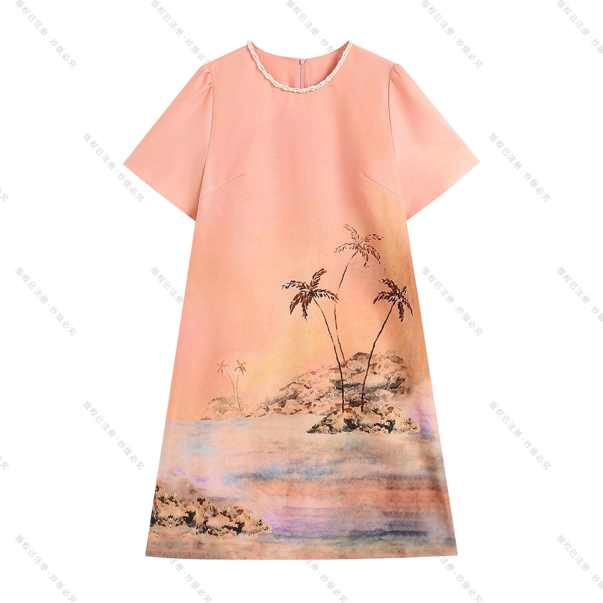 【南油虹姐】2025夏季新款山水画印花气质显瘦连衣裙