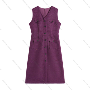 【南油虹姐】无袖长款轻奢高腰连衣裙时尚秋冬V领A字裙3080