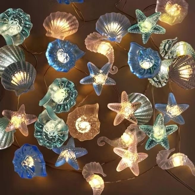 LED铜线圣诞灯串海洋系列贝壳海皇海马海螺庭院房间装饰