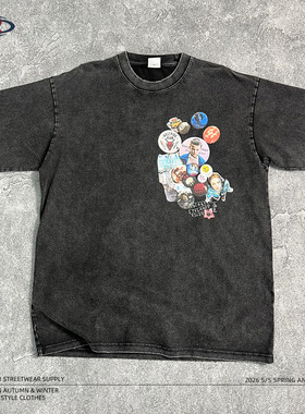 ARTIE男装丨2026新品复古做旧印花T恤美式水洗潮牌宽松男短袖t恤