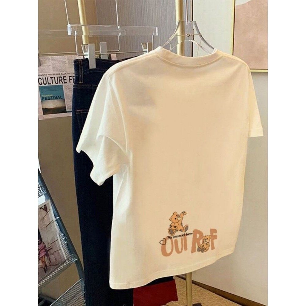 法国Rouje Dsyle杏色正肩卡通印花短袖t恤女夏季白色纯棉宽松上衣,女装/女士精品,T恤,淘宝优惠券,粉丝福利购,淘宝优惠卷