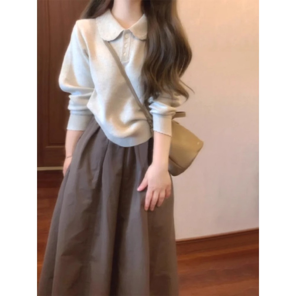 日系2025春秋新款高级感穿搭连衣裙初秋百搭针织衫半身裙套装长裙