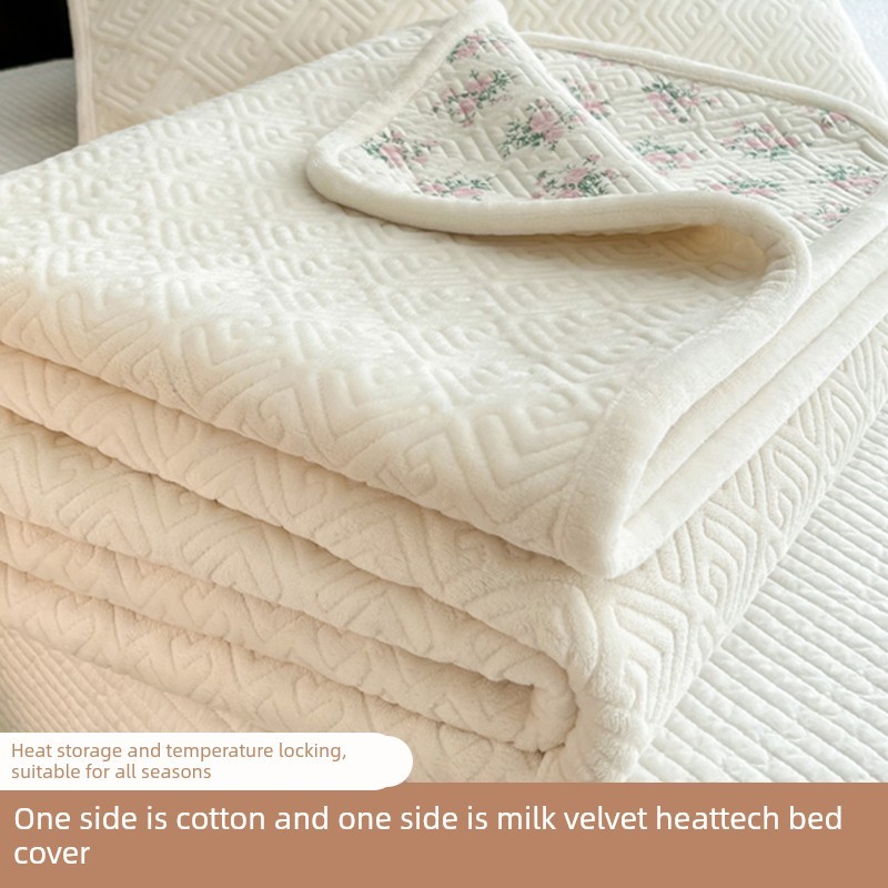 双面可用全棉牛奶绒夹棉床盖加厚防滑秋冬季榻榻米炕单床单三件套