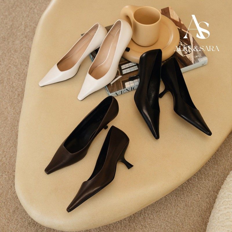 ALEXSARA原创设计 2025早春新款 小方头真皮浅口单鞋胎牛皮高跟鞋,女鞋,浅口单鞋,淘宝优惠券,粉丝福利购,淘宝优惠卷