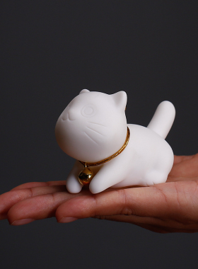 创意陶瓷迷你可爱招财小萌猫摆件禅意家居中式鱼缸流水盆景装饰品