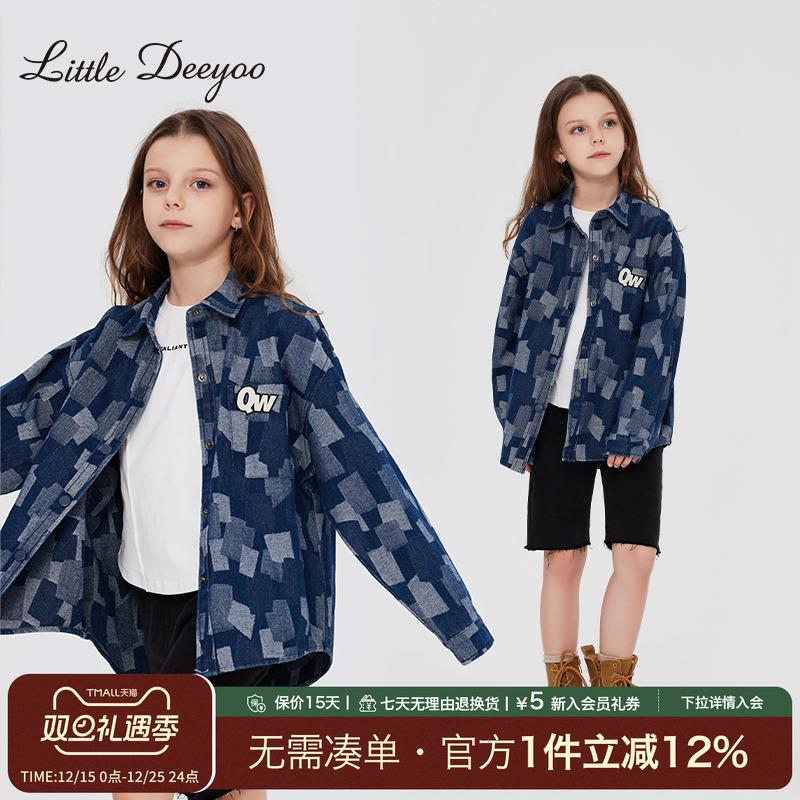 女童薄款牛仔格子衬衫外套2025春装新款中大儿童上衣女孩宽松衬衣图片