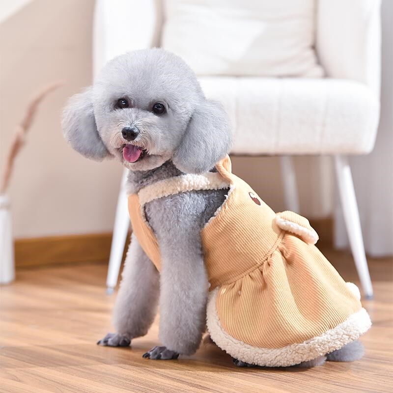 宠物连身裙秋冬灯芯绒裙狗狗泰迪比熊柯基衣服中小型犬背带裙冬天
