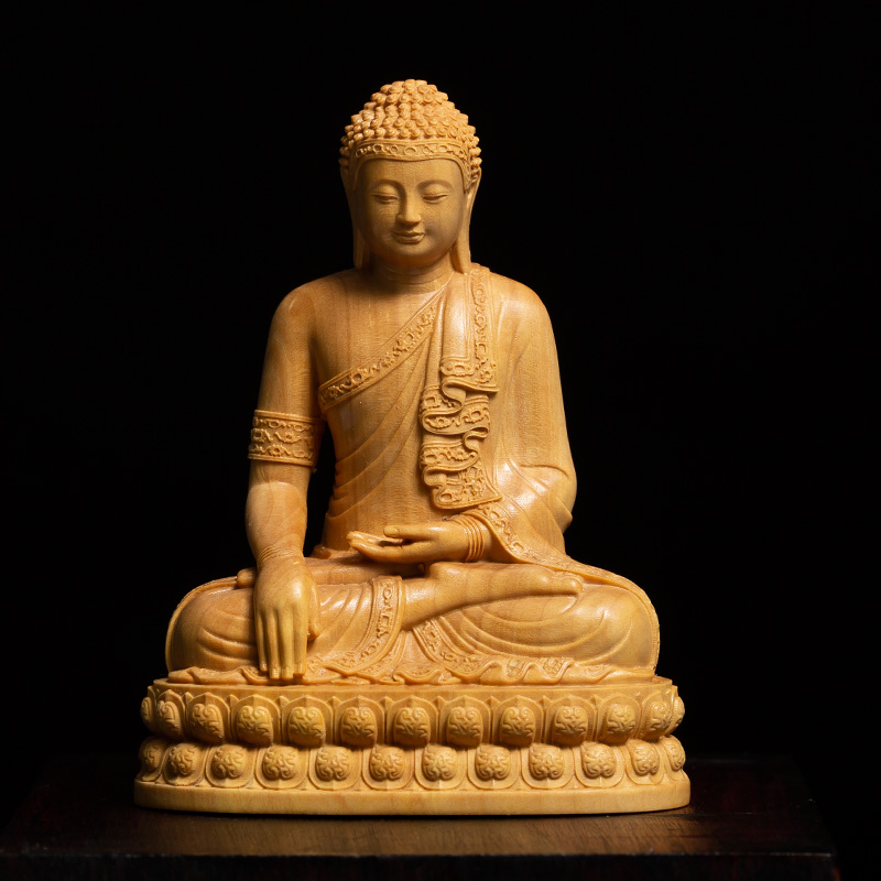 小叶黄杨木家用供奉佛像客厅雕刻工艺品释迦摩尼如来木雕摆件泰佛