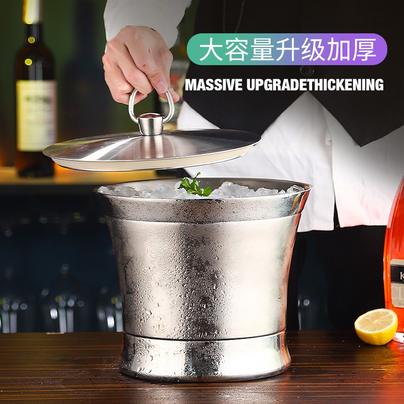 商用双层不锈钢香槟盆冰桶酒吧冰粒冰镇冰酒啤酒红酒冰块冰宾治盘