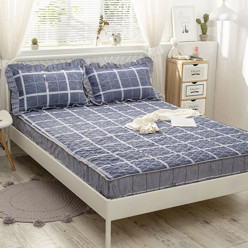 倍宁加棉全棉加厚夹棉床罩床裙四件套 卡通绗缝纯棉斜纹床笠4件套