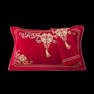 红枕巾结婚一对2024新款全棉沙布情侣枕头毛巾婚庆陪嫁枕巾子忱巾