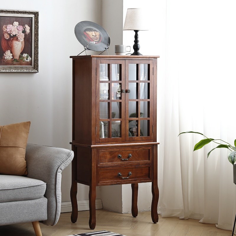 美式实木斗柜餐边柜简约客厅玻璃酒柜展示柜书柜靠墙落地电视边柜