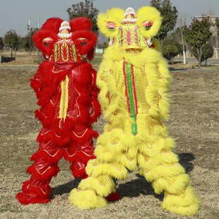 新款单人羊毛舞狮道具整套儿童醒狮服装可眨眼南狮小狮头表演道具