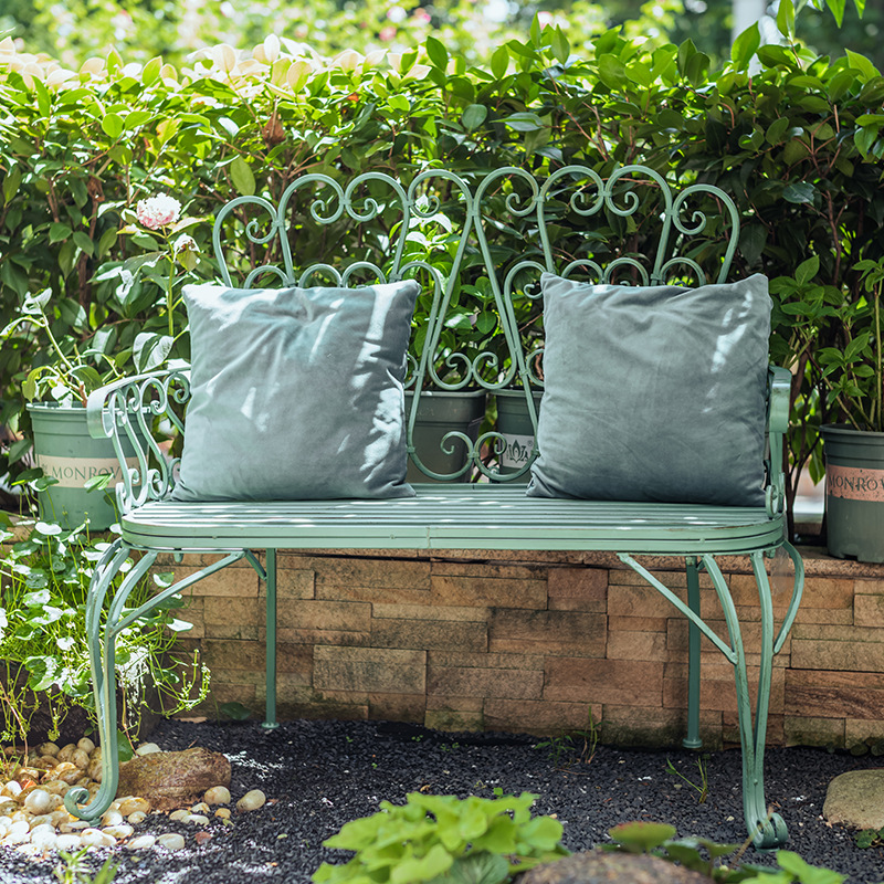 户外庭院铁艺双人椅复古做旧绿色阳台椅露台花园别墅家用装饰椅子