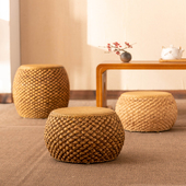 藤编矮凳圆鼓换鞋 客厅实木板凳坐墩 凳草编沙发茶几小凳子家用中式