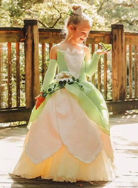 蒂安娜公主裙女童花仙子青蛙公主蓬蓬裙儿童万圣节tiana表演礼服