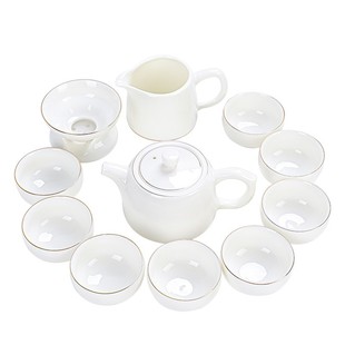 中式 简约羊脂玉白瓷陶瓷盖碗功夫茶具套装 办公室会客家用茶壶茶杯
