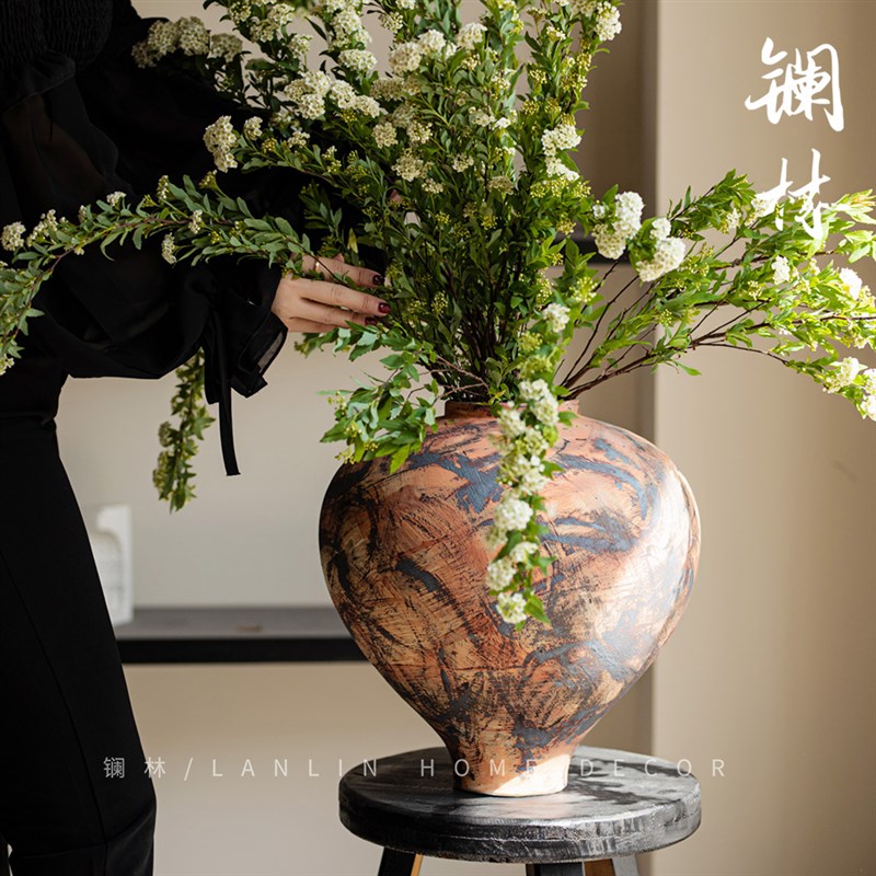 景德镇复古怀旧高端手作大肚花瓶高级感陶艺空间设计花器装饰摆件