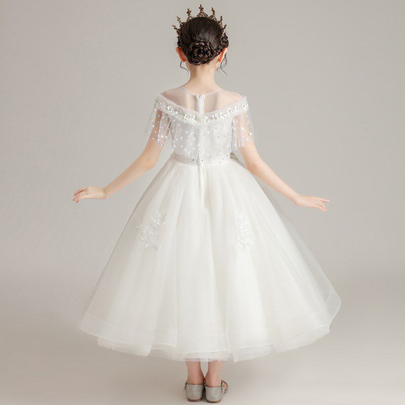儿童礼服公主裙洋气白色女童白纱裙小女孩钢琴表演花童婚纱夏季女